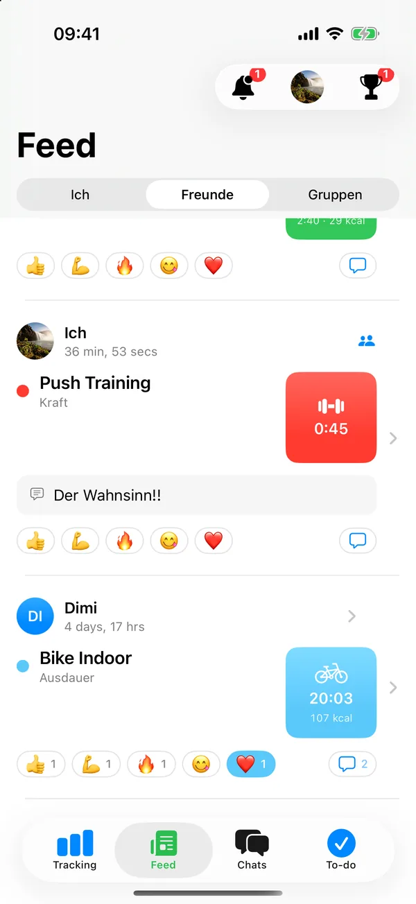 trackit! – Freunde-Feed